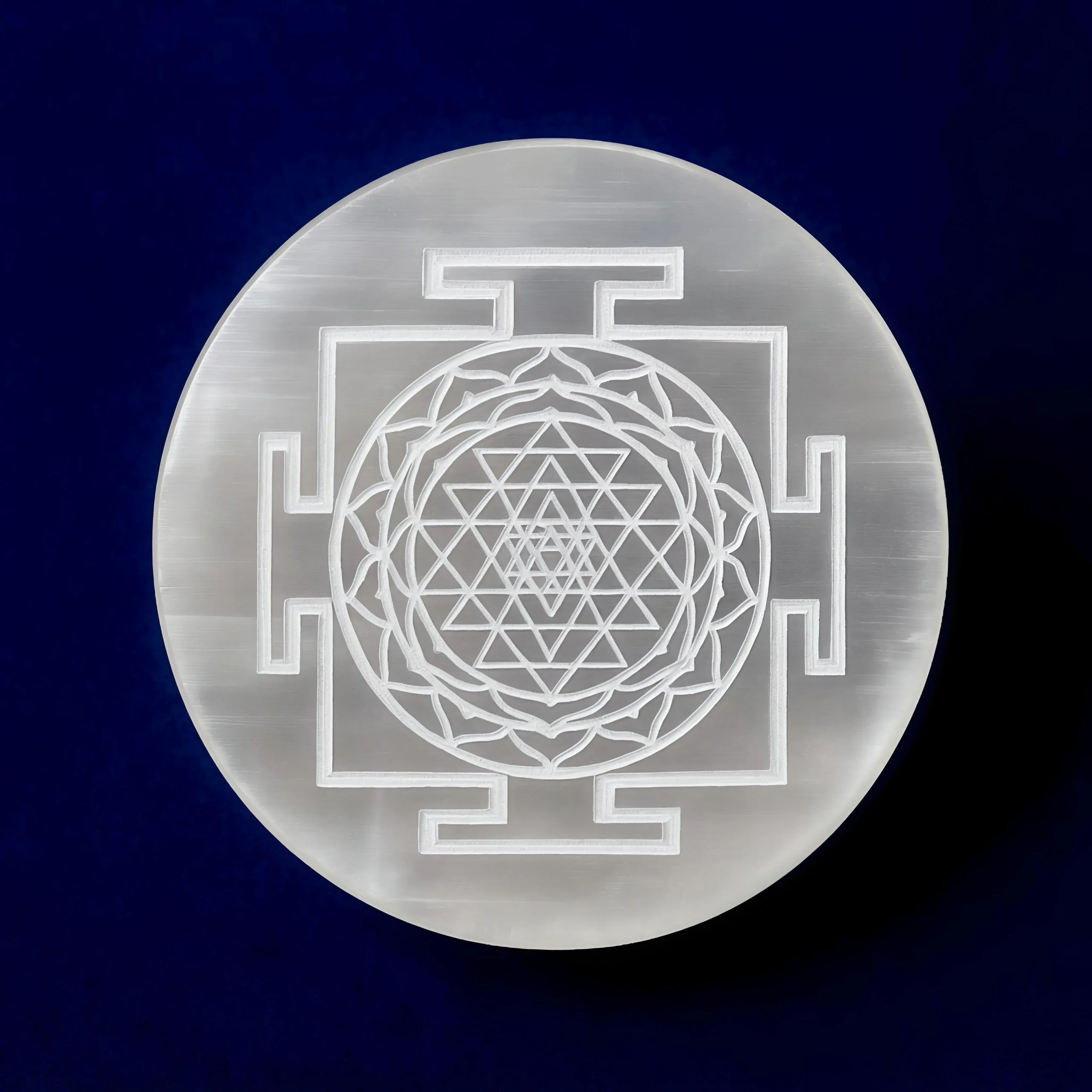  Round Shree Yantra Selenite Plate